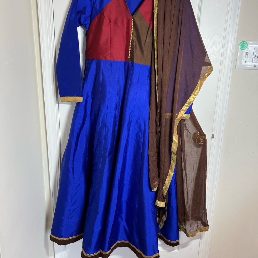 Royal Blue Anarkali Silk Salwar Suit LARGE